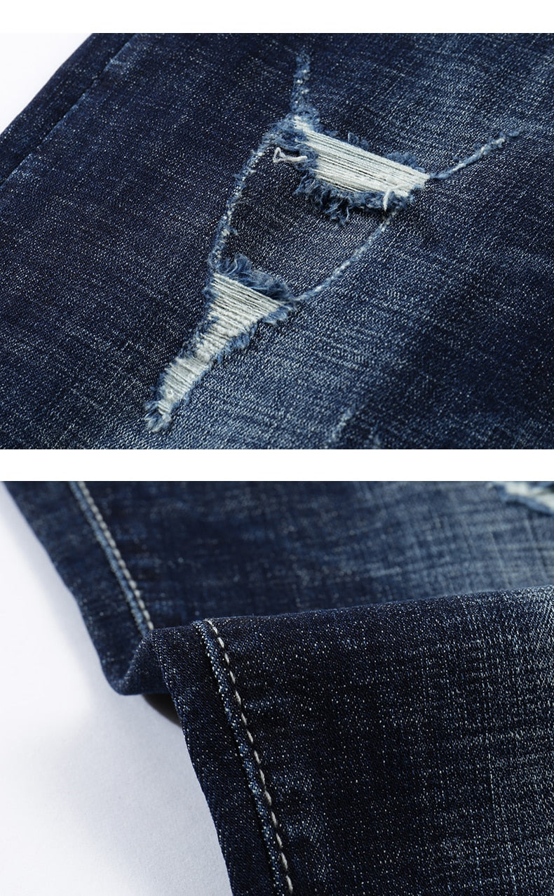 Skinny Ripped Tapered Jeans - Dark Blue