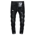 Vintage Distressed Ripped Skinny Tapered Jeans - Black in Black