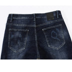 Skinny Ripped Embroidered Arrow Tapered Jeans - Dark Blue