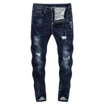 Skinny Ripped Embroidered Arrow Tapered Jeans - Dark Blue