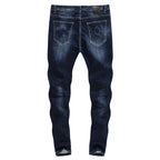 Skinny Ripped Embroidered Arrow Tapered Jeans - Dark Blue