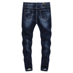 Skinny Ripped Embroidered Arrow Tapered Jeans - Dark Blue