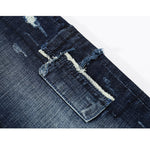 Distressed Ripped Patchwork Skinny Tapered Jeans - Blue