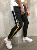 Black Skinny Side Stripe Paint Print Jeans in Black - Yellow/White Stripe