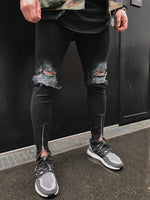 Black Skinny Faded Ripped Ankle Zipper Jeans
