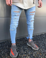 Light Blue Skinny Multi Ripped Ankle Zipper Jeans
