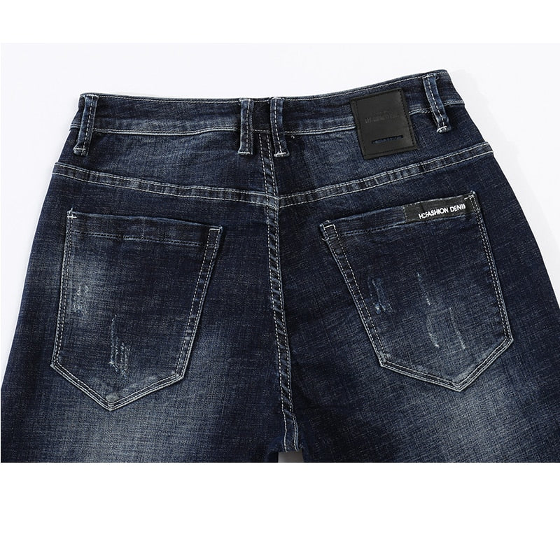 Skinny Printed Stripe Tapered Jeans - Deep Blue