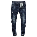 Skinny Printed Stripe Tapered Jeans - Deep Blue in Deep Blue