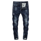 Skinny Printed Stripe Tapered Jeans - Deep Blue in Deep Blue