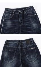 Skinny Printed Stripe Tapered Jeans - Deep Blue