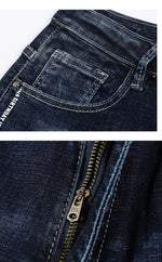 Skinny Printed Stripe Tapered Jeans - Deep Blue