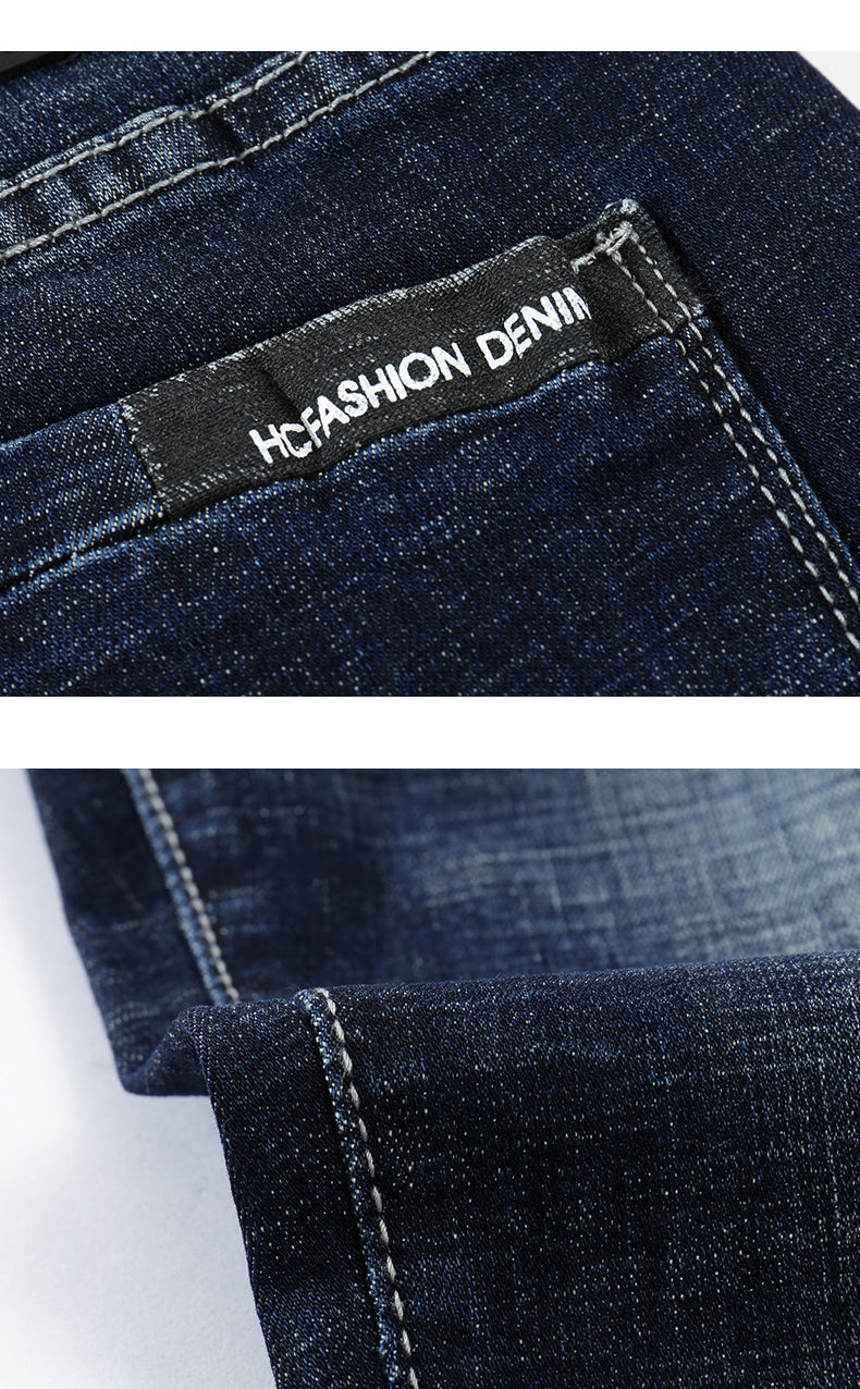 Skinny Printed Stripe Tapered Jeans - Deep Blue