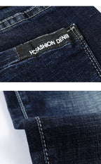 Skinny Printed Stripe Tapered Jeans - Deep Blue