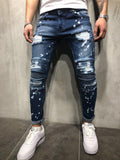 Blue Distressed Paint Detail Skinny Ripped Jeans in Blue Ripped
