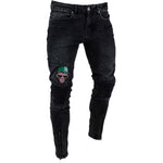 Black Embroidered Skinny Ankle Zipper Jeans