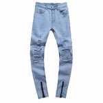 Premium Light Blue Destroyed Ripped Ankle Zipper Jeans