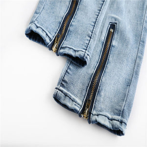 Light Blue Stone Wash Skinny Ankle Zipper Jeans
