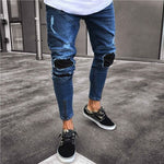 Dark Blue Skinny Tapered Ankle Zipper Jeans