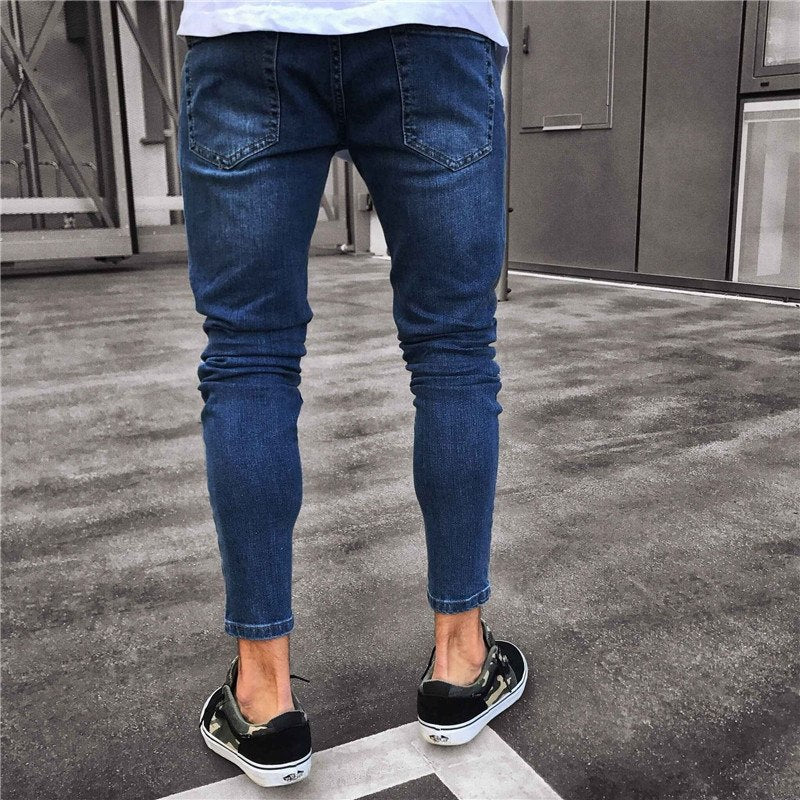Dark Blue Skinny Tapered Ankle Zipper Jeans