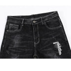 Skinny Ripped Letters Detail Tapered Jeans - Faded Black