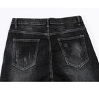 Skinny Ripped Letters Detail Tapered Jeans - Faded Black