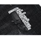 Skinny Ripped Letters Detail Tapered Jeans - Faded Black