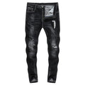 Skinny Ripped Letters Detail Tapered Jeans - Faded Black in Black