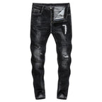 Skinny Ripped Letters Detail Tapered Jeans - Faded Black in Black