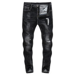 Skinny Ripped Letters Detail Tapered Jeans - Faded Black