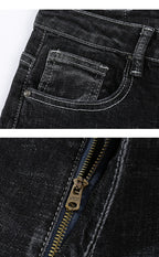 Skinny Ripped Letters Detail Tapered Jeans - Faded Black