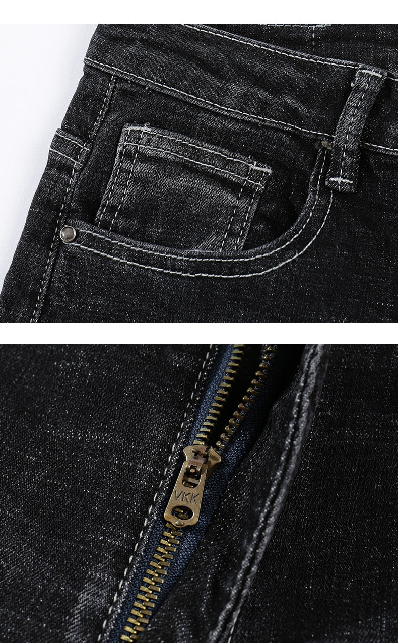 Skinny Ripped Letters Detail Tapered Jeans - Faded Black