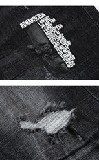 Skinny Ripped Letters Detail Tapered Jeans - Faded Black