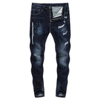 Skinny Ripped Musical Notes Tapered Jeans - Dark Blue in Dark Blue