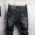 Skinny Flower Embroidered Tapered Jeans - Dark Grey