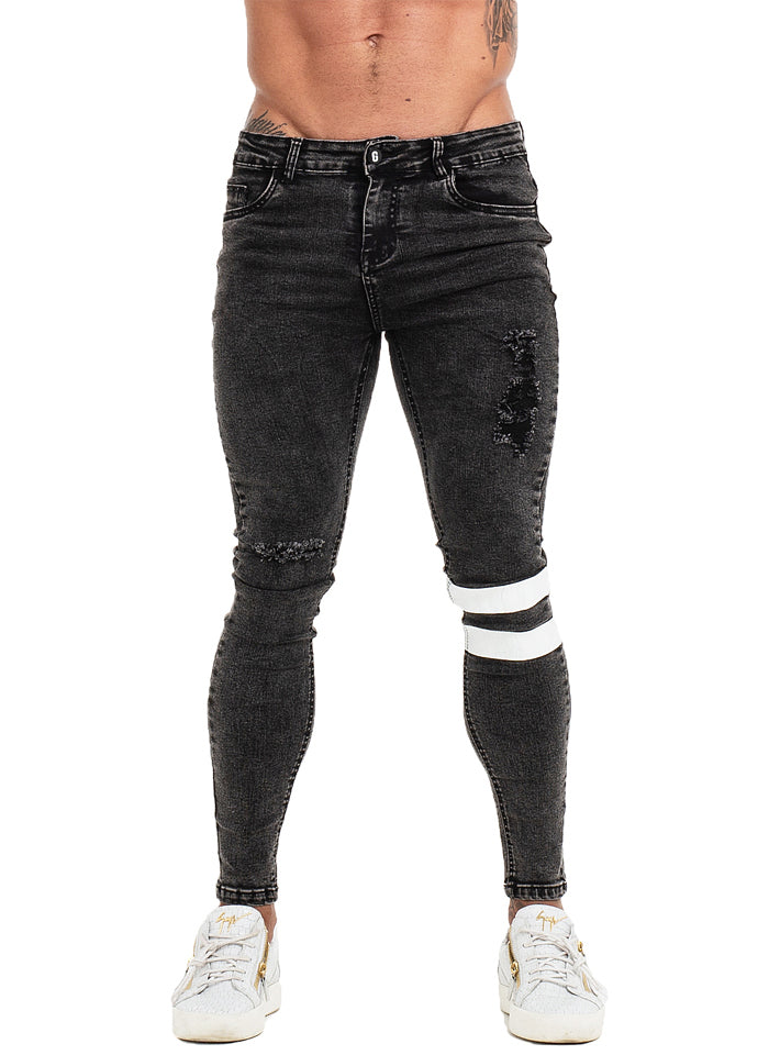 3752 Distressed Black Knee Band Skinny Spray On Jeans