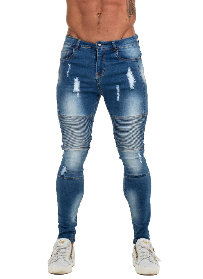 3759 Faded Blue Pleated Skinny Stretch Jeans