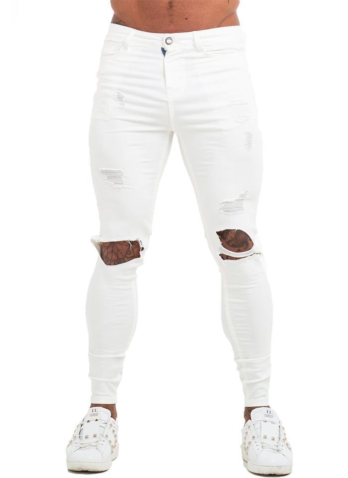 3760 White Distressed Knee Out Skinny Stretch Jeans