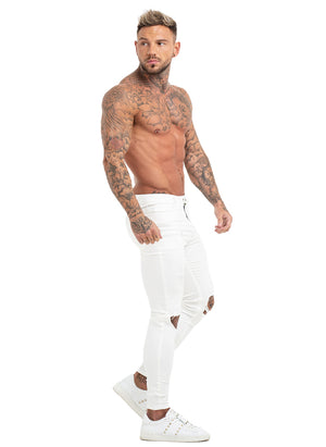 3760 White Distressed Knee Out Skinny Stretch Jeans