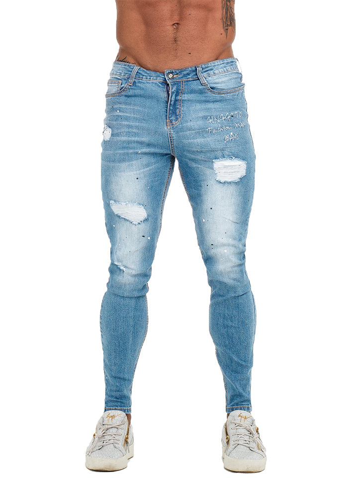 3762 Faded Light Blue Ripped Skinny Stretch Jeans