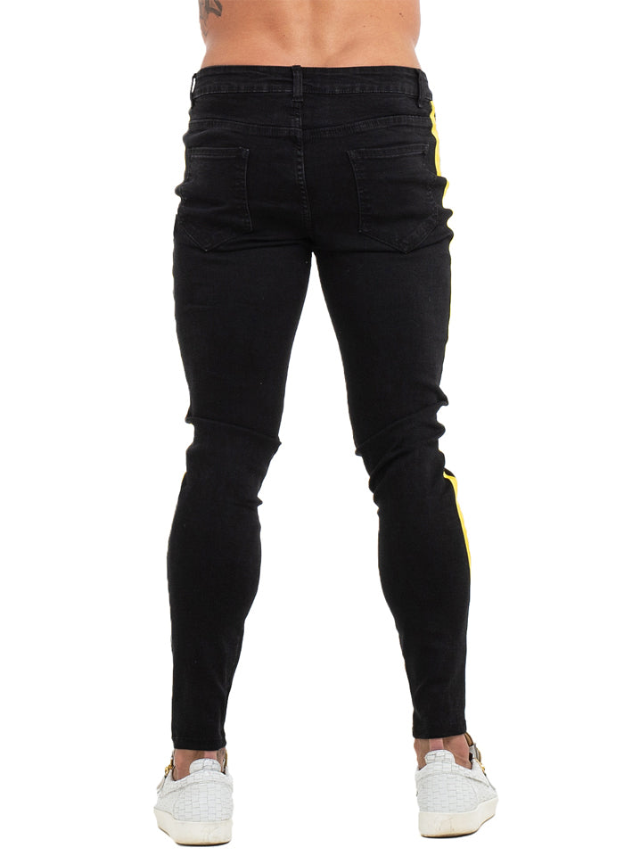 3768 Black Ripped Side Stripe Skinny Stretch Jeans