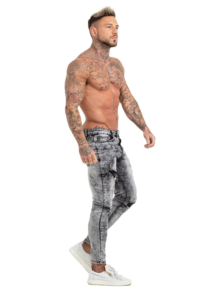 3770 Grey Distressed & Ripped Skinny Stretch Jeans